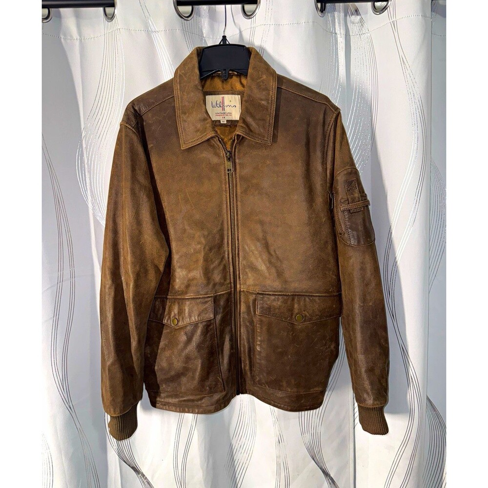 Wilsons Vintage USA Brown Leather Bomber/Harrington Jacket Mens Size M